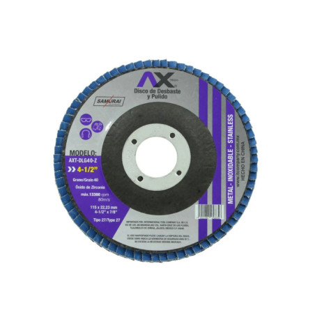 AX TECH DISCO LAMINADO PARA DESBASTE Y PULIDO DE OXIDO DE ZIRCONIO DE GRANO 40, 4 1/2"
