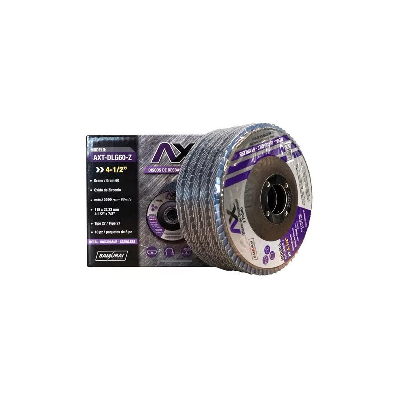 AX TECH DISCO LAMINADO PARA DESBASTE Y PULIDO DE OXIDO DE ZIRCONIO DE GRANO 60, 4 1/2" AX TECH DISCO LAMINADO PARA DESBASTE Y PULIDO DE OXIDO DE ZIRCONIO DE GRANO 60, 4 1/2"