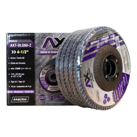 AX TECH DISCO LAMINADO PARA DESBASTE Y PULIDO DE OXIDO DE ZIRCONIO DE GRANO 60, 4 1/2"