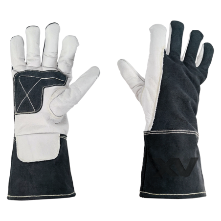 AX TECH GUANTE PIEL Y GAMUZA CON REFUERZO, FORRO INTERNO E HILO KEVLAR COLOR BLANCO Y NEGRO