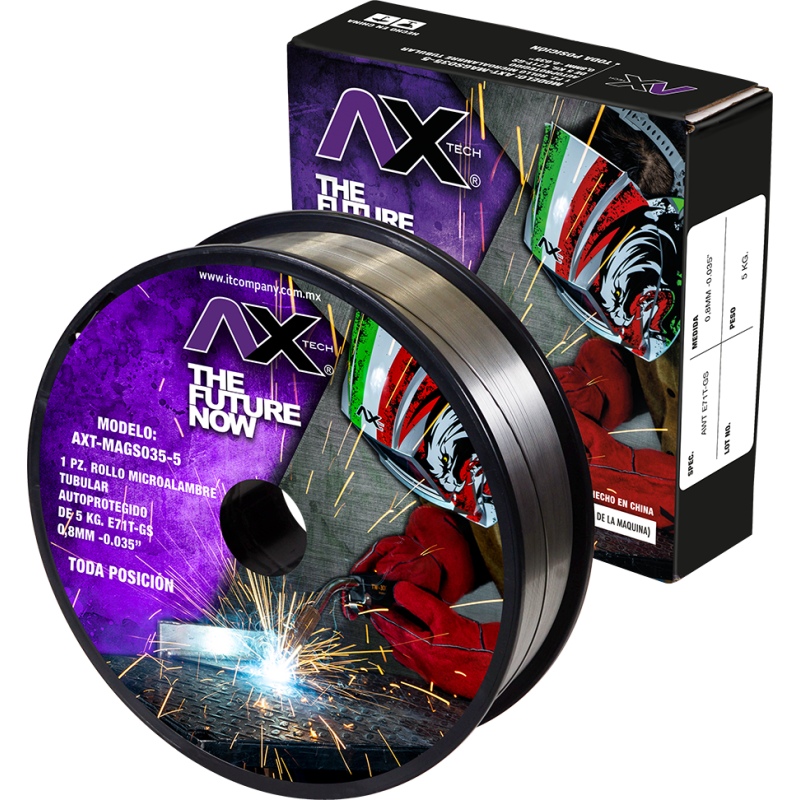 AX TECH ROLLO DE MICROALAMBRE TUBULAR (NO GAS), 10Lb, 0.035" E71T-GS AX TECH ROLLO DE MICROALAMBRE TUBULAR (NO GAS), 10Lb, 0.035" E71T-GS