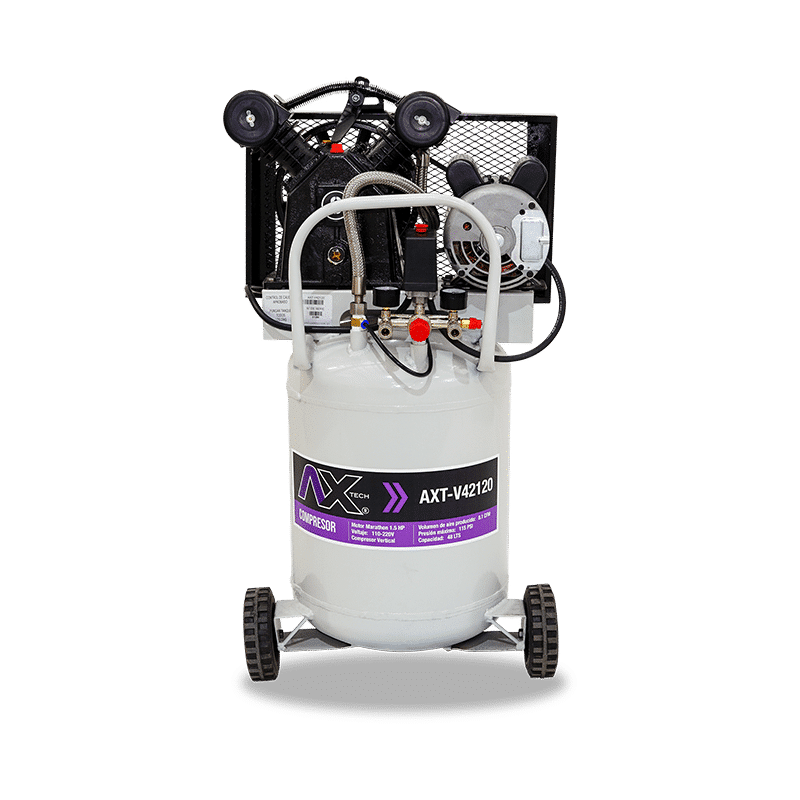 AX TECH COMPRESOR VERTICAL 48Lts CABEZAL 2 PISTONES EN V MOTOR MARATHON 1.5HP, 110-220V, 8.1CFM, 115PSI AX TECH COMPRESOR VERTICAL 48Lts CABEZAL 2 PISTONES EN V MOTOR MARATHON 1.5HP, 110-220V, 8.1CFM, 115PSI