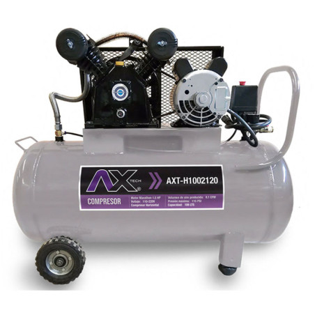 AX TECH COMPRESOR HORIZONTAL 108Lts CABEZAL 2 PISTONES EN V MOTOR MARATHON 1.5HP, 110-220V, 8.1CFM, 115PSI