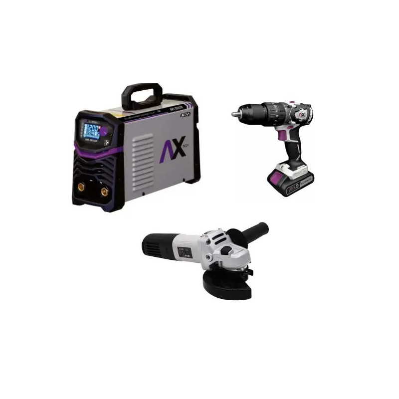 AX TECH COMBO SOLDADORA INVERSOR ELECTRODO Y TIG LIFT 250A, CON ROTOMARTILLO INALÁMBRICO Y MINI ESMERILADORA ELÉCTRICA AX TECH COMBO SOLDADORA INVERSOR ELECTRODO Y TIG LIFT 250A, CON ROTOMARTILLO INALÁMBRICO Y MINI ESMERILADORA ELÉCTRICA