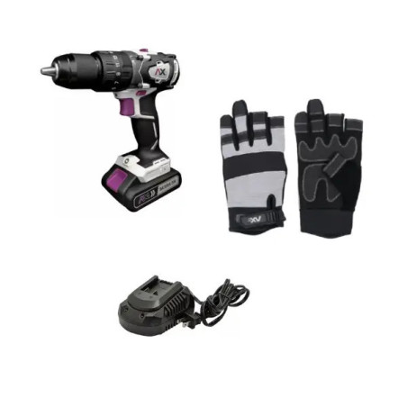 AX TECH COMBO ROTOMARTILLO 1/2" BATERIA 20V, 2mA CON MALETIN CON GUANTES PARA HERRAMIENTA AXT-GHI3D3009