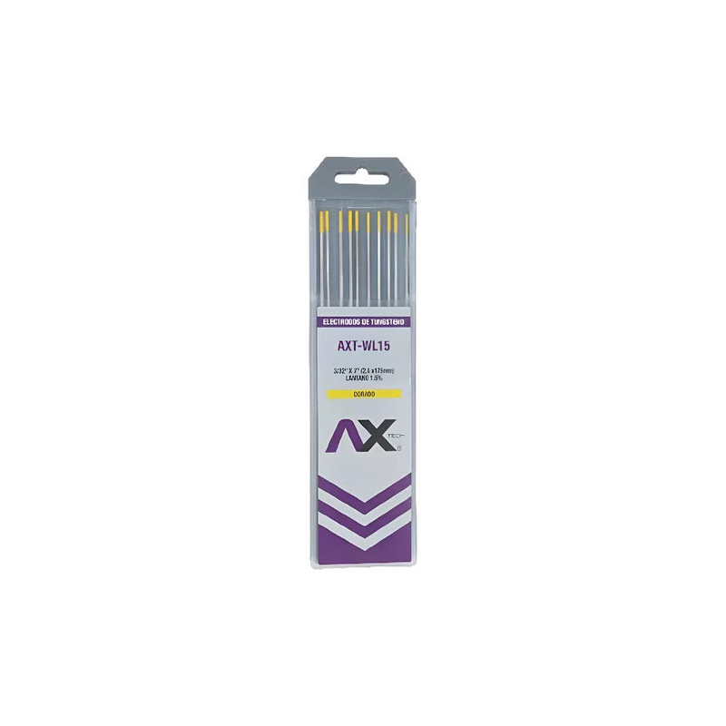 AX TECH ULTRA TUNGSTENOS LANTANO 1.5% COLOR DORADO 3/32"x7", PAQ. 10Pzs AX TECH ULTRA TUNGSTENOS LANTANO 1.5% COLOR DORADO 3/32"x7", PAQ. 10Pzs