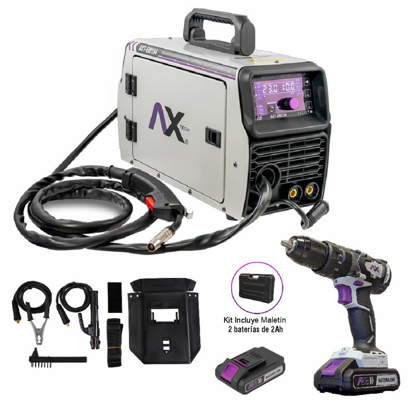 AX TECH COMBO SOLDADORA INVERSOR 140A CON ROTOMARTILLO INALAMBRICO DE REGALO