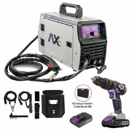 AX TECH COMBO SOLDADORA INVERSOR 140A CON ROTOMARTILLO INALAMBRICO DE REGALO