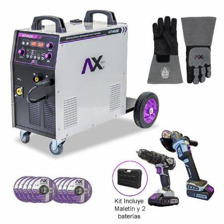 AX TECH COMBO SOLDADORA INVERSOR, 2 FASES, CON ANTORCHA MIG26 CON GUANTE MIG AXT-GP6002-M Y KIT DE HERRAMIENTA DE REGALO