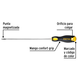 DG-1-8X6BP Desarmador cabinet, 1/8 x 6', mango Comfort Grip, Pretul TRUPER | DIHERESA