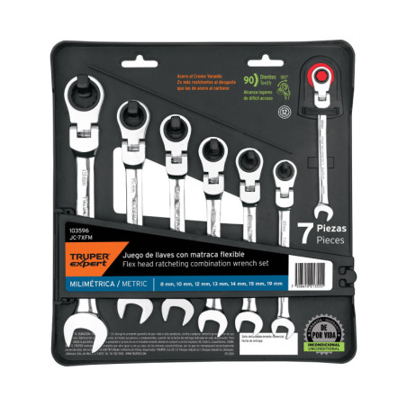 JC-7XFM Juego de 7 llaves combinadas mm con matraca flexible