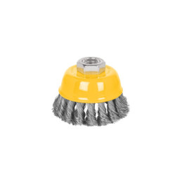 CT-608P Carda copa 3' alambre trenzado fino, eje 5/8'-11, Pretul
