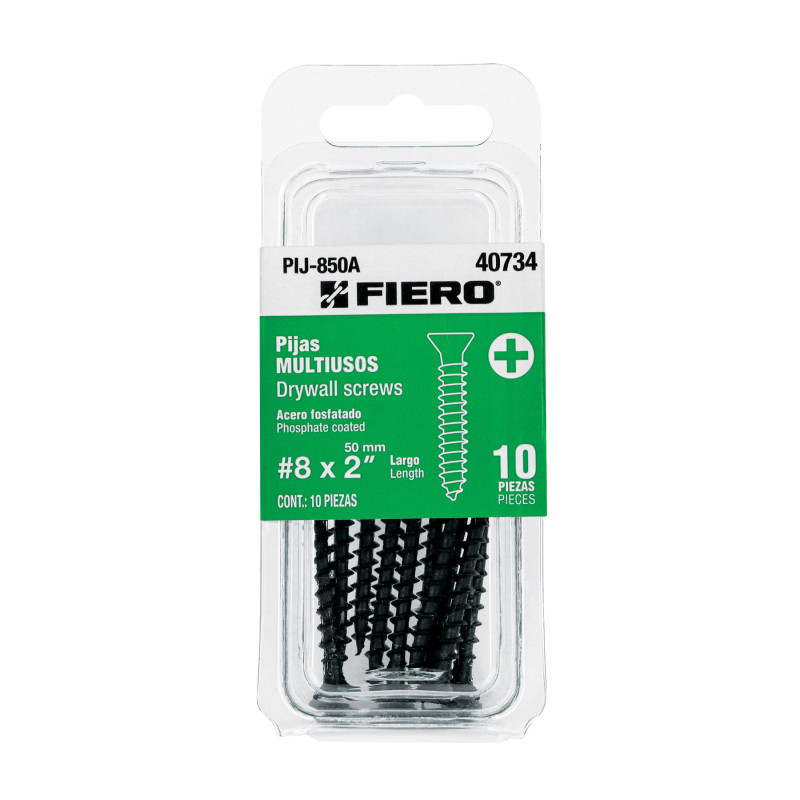 PIJ-850A Blíster con 10 pijas multiusos, #8 x 2' , FIERO PIJ-850A Blíster con 10 pijas multiusos, #8 x 2' , FIERO