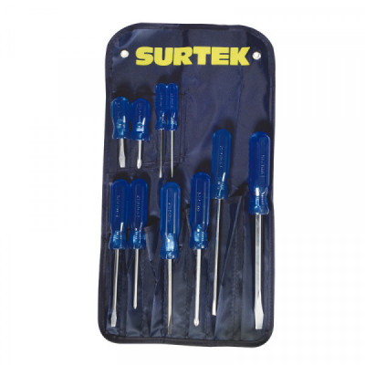 D02P SURTEK Juego de 10 destornilladores azules combinado Surtek | DIHERESA