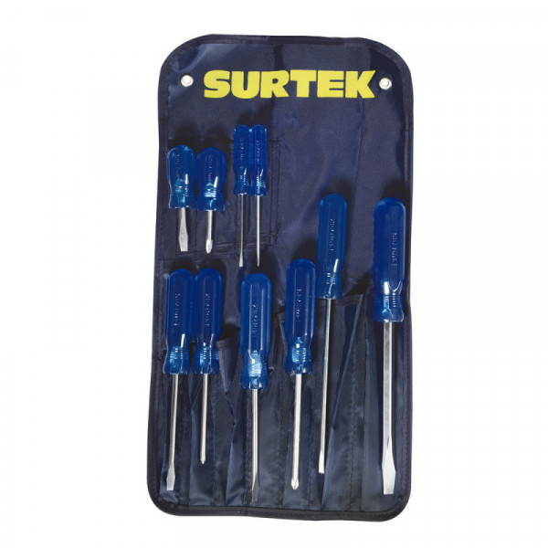 D02P SURTEK Juego de 10 destornilladores azules combinado Surtek | DIHERESA