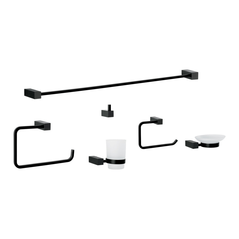 KUA-7000M Juego de 6 accesorios para baño, negro, FOSET KUBO KUA-7000M Juego de 6 accesorios para baño, negro, FOSET KUBO