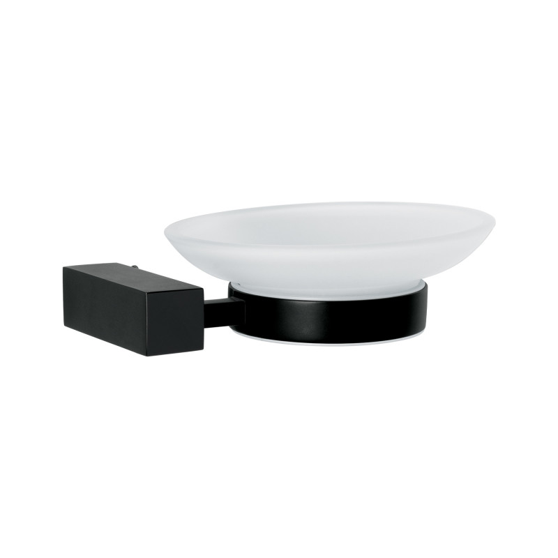 KUA-74M Jabonera con plato de vidrio, negro, FOSET KUBO