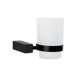 KUA-71M Portavaso cepillero con vaso de vidrio, negro, FOSET KUBO