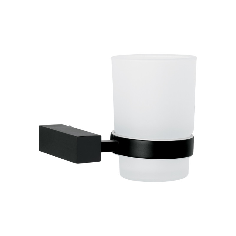 KUA-71M Portavaso cepillero con vaso de vidrio, negro, FOSET KUBO