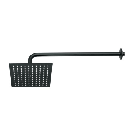 R-308M Regadera plato cuadrado 8' con brazo, negro, FOSET RIVIERA