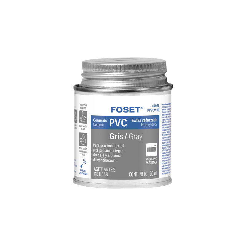 PPVCV-90 Cemento p/PVC, gris, máxima viscosidad, lata 90ml, FOSET