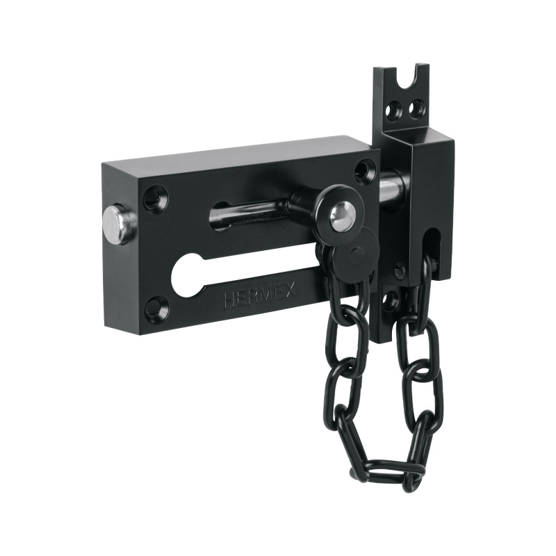 PACA-6 Pasador con cadena para puerta, acabado negro, HERMEX PACA-6 Pasador con cadena para puerta, acabado negro, HERMEX