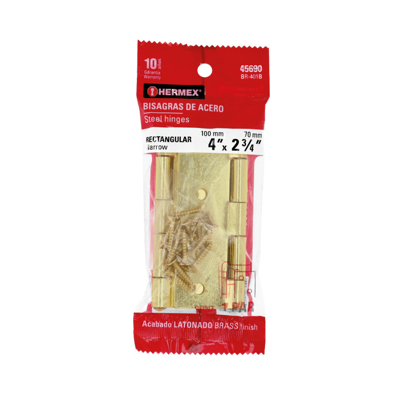 BR-401B Bolsa con 2 bisagras rectangulares 4', acero latonado