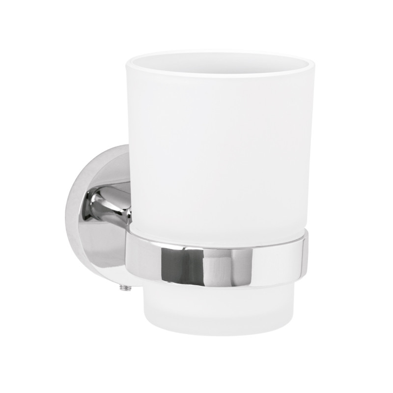 TBA-71 Portavaso cepillero cromo con vaso de vidrio, FOSET TÚBIG TBA-71 Portavaso cepillero cromo con vaso de vidrio, FOSET TÚBIG