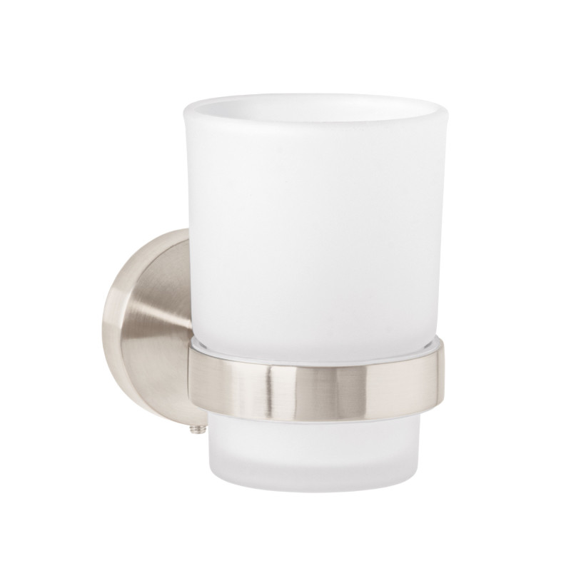 TBA-71N Portavaso cepillero satín con vaso de vidrio, FOSET TÚBIG TBA-71N Portavaso cepillero satín con vaso de vidrio, FOSET TÚBIG