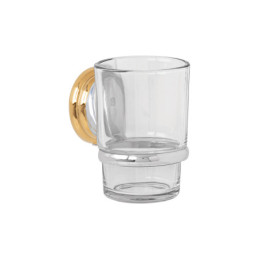 AQA-81G Portavaso cepillero cromo-oro con vaso de vidrio, FOSET AQUA