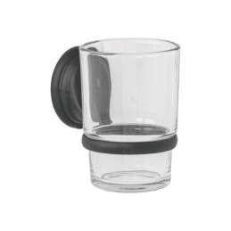 AQA-81M Portavaso cepillero negro con vaso de vidrio, FOSET AQUA