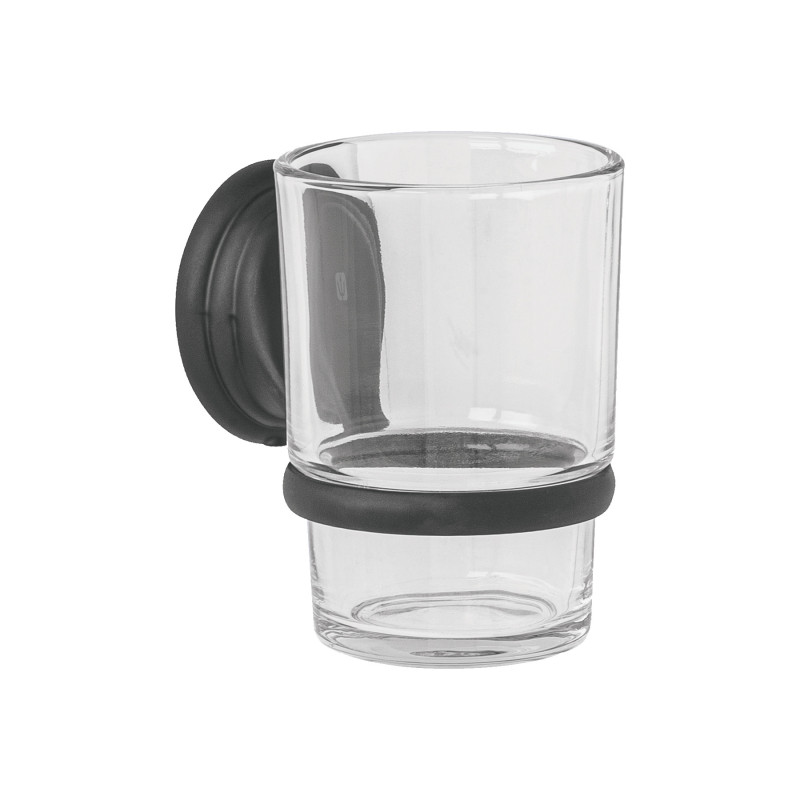 AQA-81M Portavaso cepillero negro con vaso de vidrio, FOSET AQUA AQA-81M Portavaso cepillero negro con vaso de vidrio, FOSET AQUA