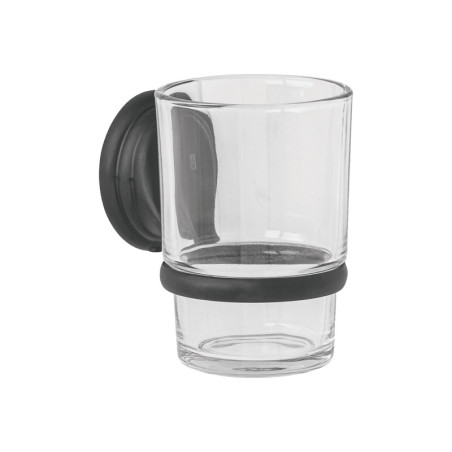 AQA-81M Portavaso cepillero negro con vaso de vidrio, FOSET AQUA