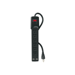 MUL-615UN Multicontacto 14 AWG 6 entradas 2 ptos. USB sup. 150J, negro