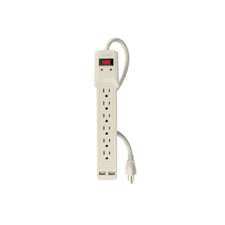 MUL-615U Multicontacto 14 AWG 6 entradas 2 ptos. USB sup. 150J marfil
