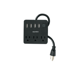 MUL-3UN Multicontacto 16 AWG doméstico, 3 entradas 4 ptos USB, negro