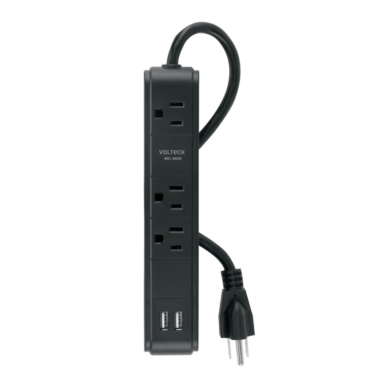 MUL-340UN Multicontacto 3 entradas 2 ptos USB sup de picos 300 J negro MUL-340UN Multicontacto 3 entradas 2 ptos USB sup de picos 300 J negro