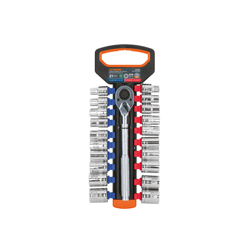 JD-1/2X21MP Juego de dados mm y std con matraca, cuadro 1/2', Truper