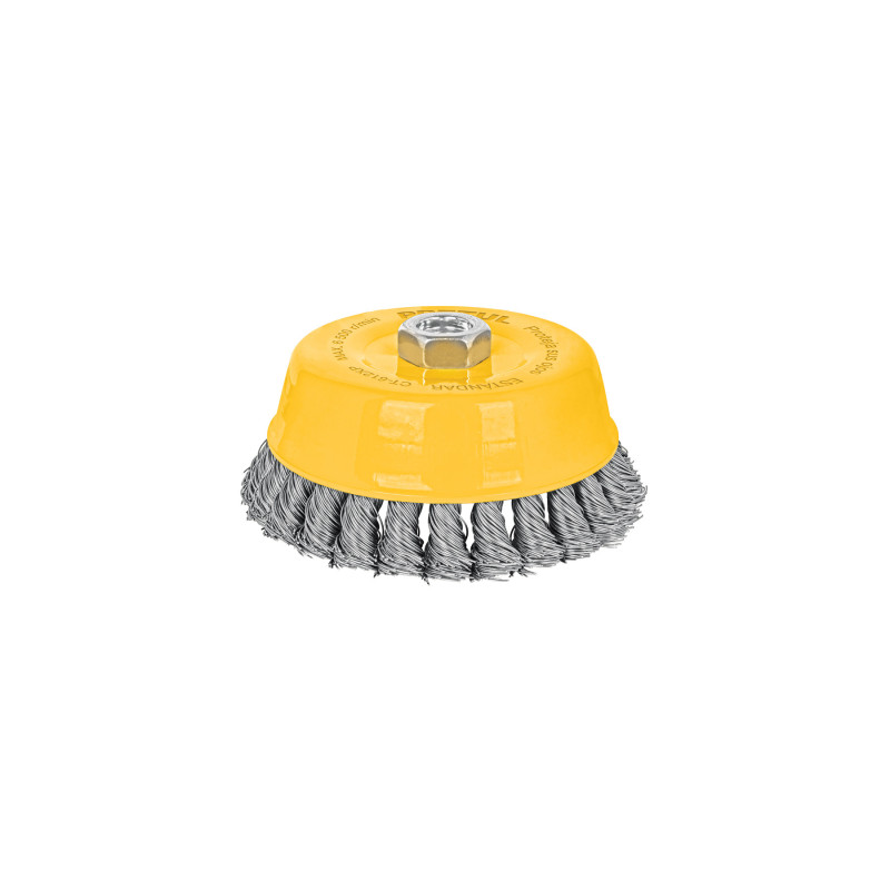 CT-612XP Carda copa 5' alambre trenzado grueso, eje 5/8'-11, Pretul