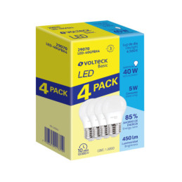 LED-40GFBX4 Pack de 4 lámparas LED G45 5 W (equiv. 35 W), luz de día