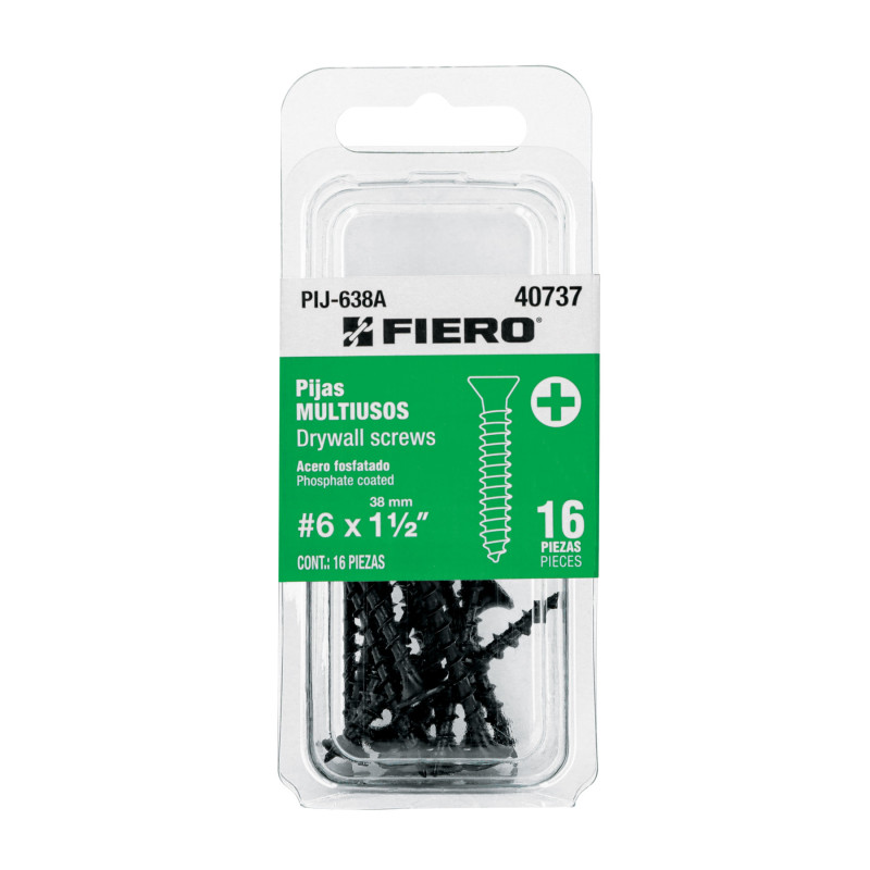 PIJ-638A Blíster con 16 pijas multiusos, #6 x 1-1/2', FIERO PIJ-638A Blíster con 16 pijas multiusos, #6 x 1-1/2', FIERO
