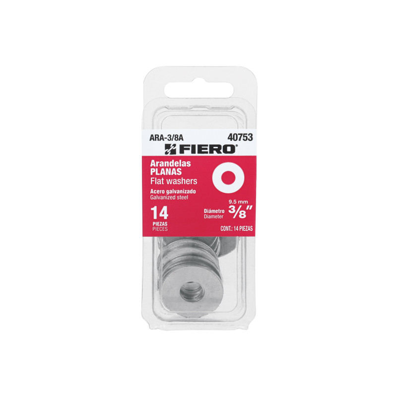 ARA-3/8A Blíster con 14 arandelas planas de 3/8', FIERO ARA-3/8A Blíster con 14 arandelas planas de 3/8', FIERO