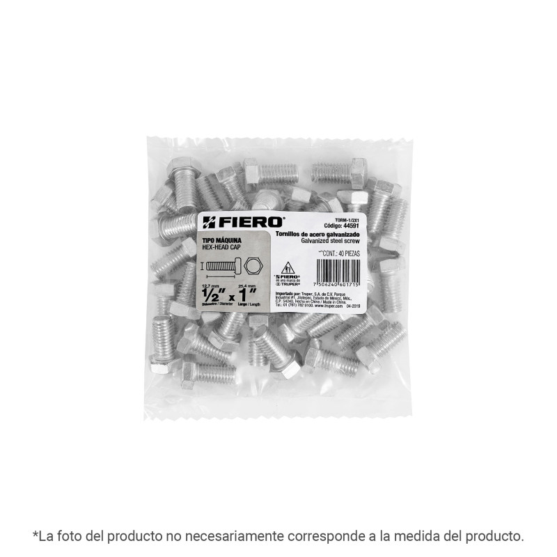 TORM-1/2X7 Bolsa con 8 tornillos 1/2' x 7' tipo máquina, FIERO TORM-1/2X7 Bolsa con 8 tornillos 1/2' x 7' tipo máquina, FIERO