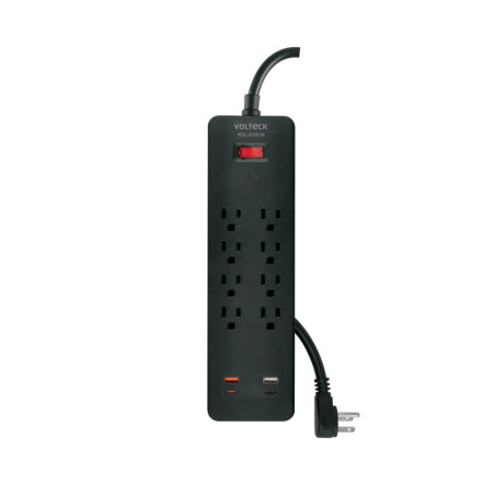MUL-818UN Multicontacto 8 entradas, 2 USB A + 2 USB C, negro, VOLTECK