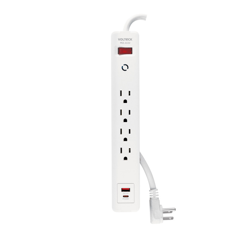 MUL-411U Multicontacto 4 entradas, 1 USB A + 1 USB C, blanco, VOLTECK MUL-411U Multicontacto 4 entradas, 1 USB A + 1 USB C, blanco, VOLTECK