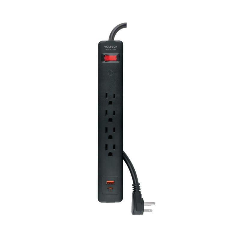 MUL-411UN Multicontacto 4 entradas, 1 USB A + 1 USB C, negro, VOLTECK MUL-411UN Multicontacto 4 entradas, 1 USB A + 1 USB C, negro, VOLTECK