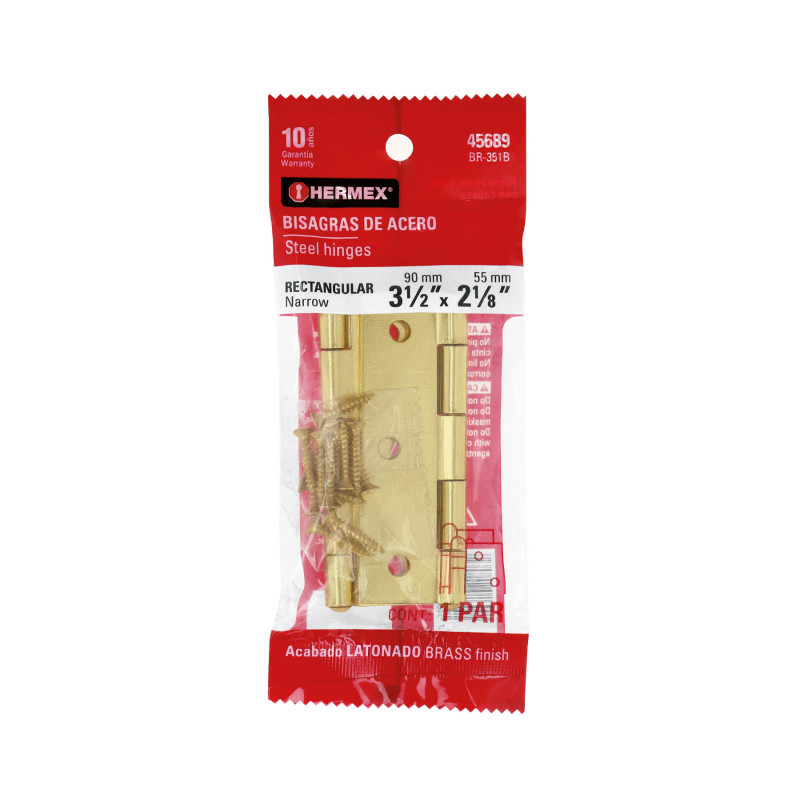 BR-351B Bolsa con 2 bisagras rectangulares 3-1/2', acero latonado BR-351B Bolsa con 2 bisagras rectangulares 3-1/2', acero latonado