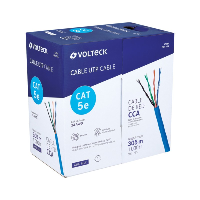 CBR-53A Metro de cable UTP CAT5E, Bobina de 305m, azul, VOLTECK CBR-53A Metro de cable UTP CAT5E, Bobina de 305m, azul, VOLTECK
