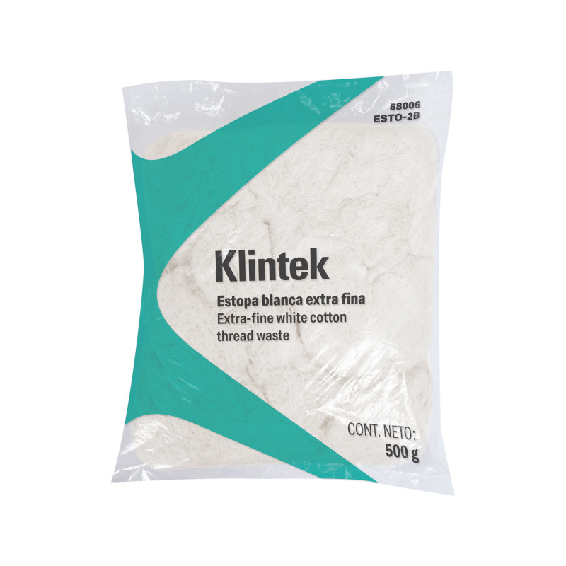 ESTO-2B Bolsa de 1/2 kg de estopa extra fina, color blanco, KLINTEK ESTO-2B Bolsa de 1/2 kg de estopa extra fina, color blanco, KLINTEK