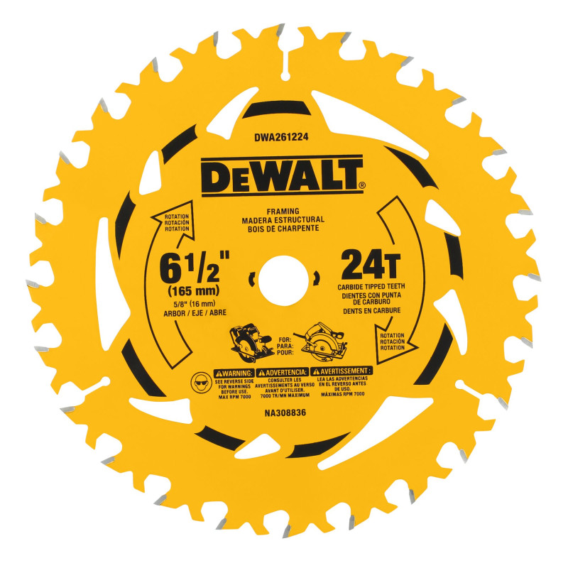 DWA261224 Disco de sierra circular DEWALT de 6-1/2 pulgadas y 24 dientes